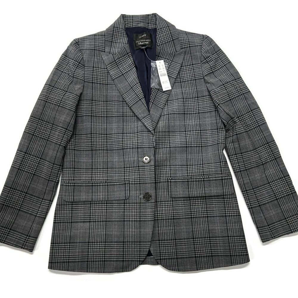 J Crew Sommerset Blazer Women 2 Heather Grey Plaid Italian Wool Tollegno Stretch